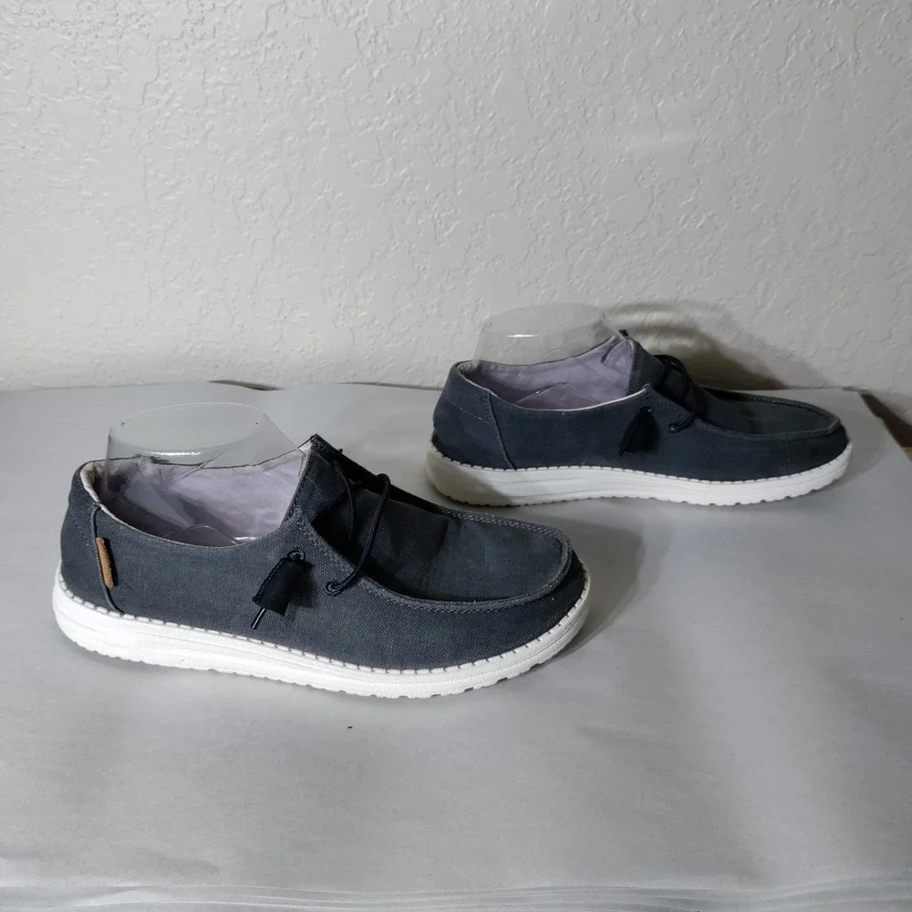 Hey Dude Wendy Chambray Off Black Loafers Shoes Womens Size 8 121414949